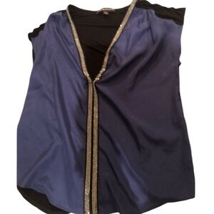 Rock & Republic small blue silky top with bling front cotton back oversized